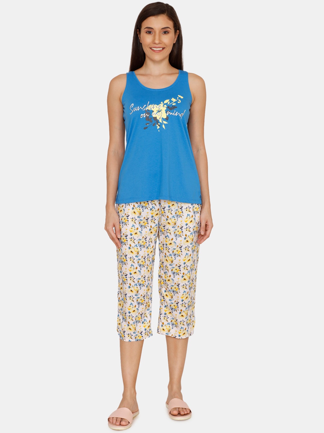 

Zivame Women Blue & Pink Printed Night suit ZI609IFASHCORNG