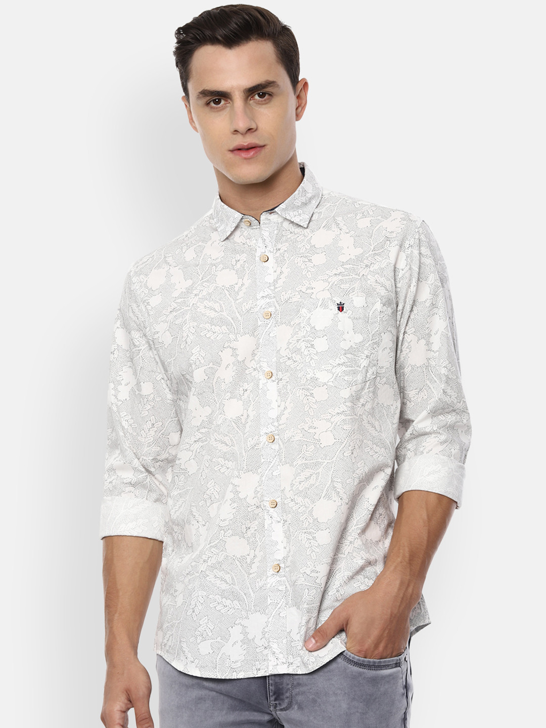 

Louis Philippe Jeans Men White & Grey Printed Slim Fit Casual Shirt