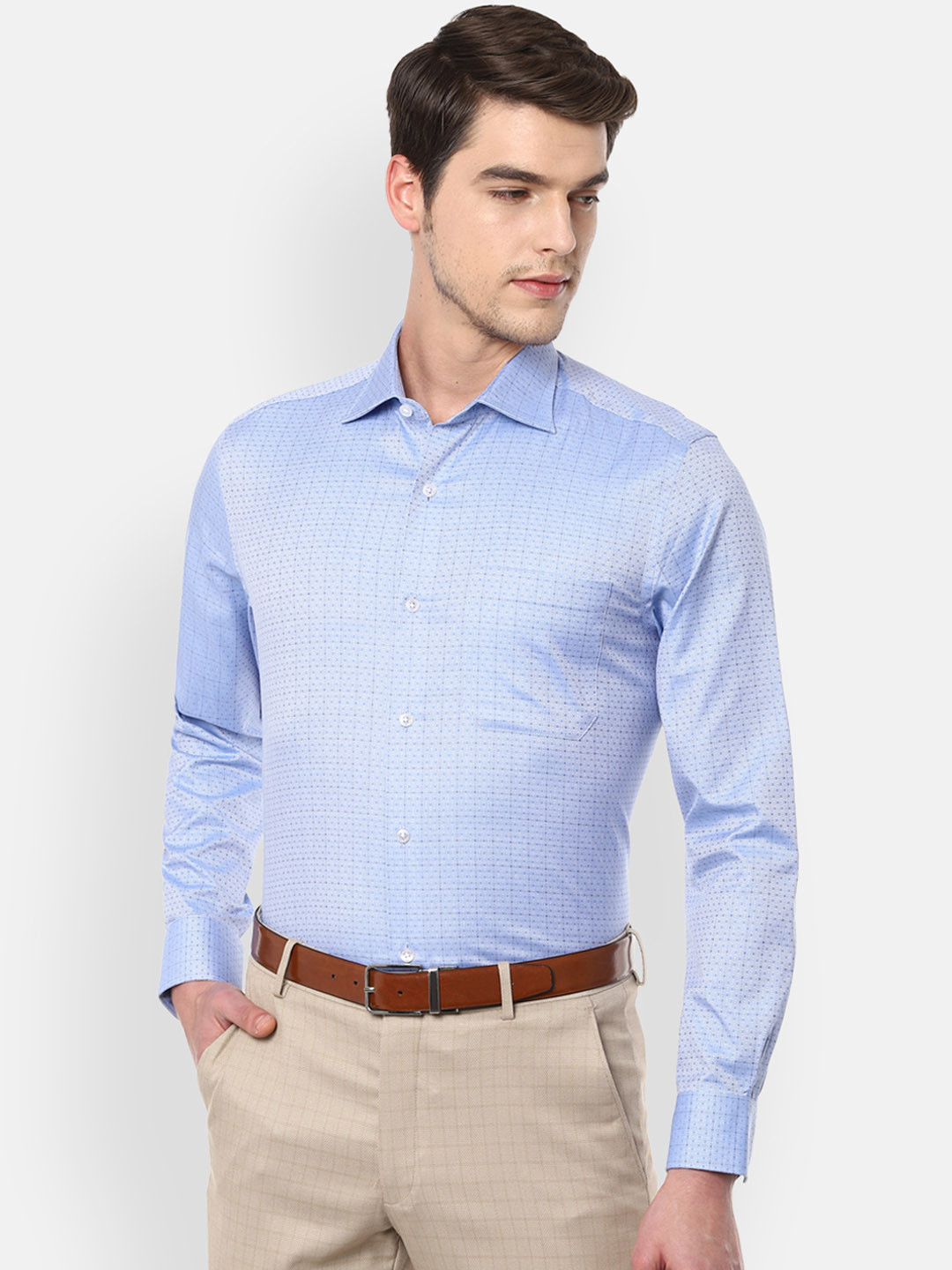 

Louis Philippe Men Blue & White Regular Fit Self Design Formal Shirt