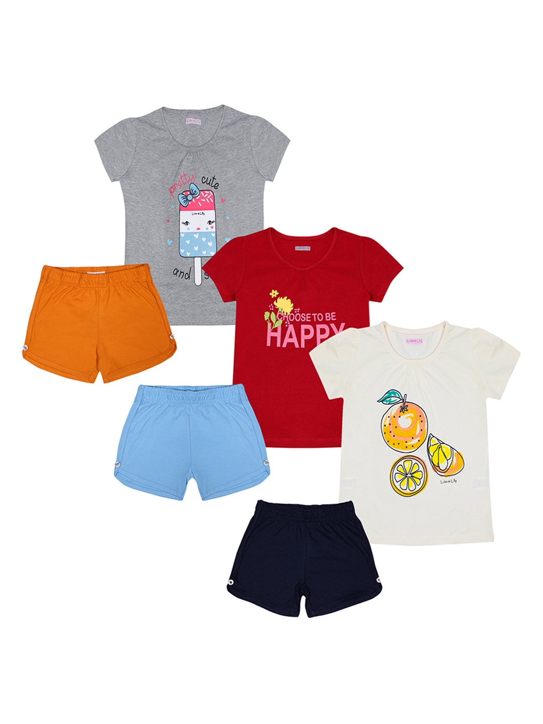 

Luke & Lilly Girls Pack Of 3 Printed T-shirts with Shorts, Multi