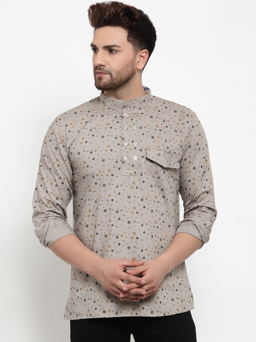 

KLOTTHE Men Grey Printed Straight Kurta