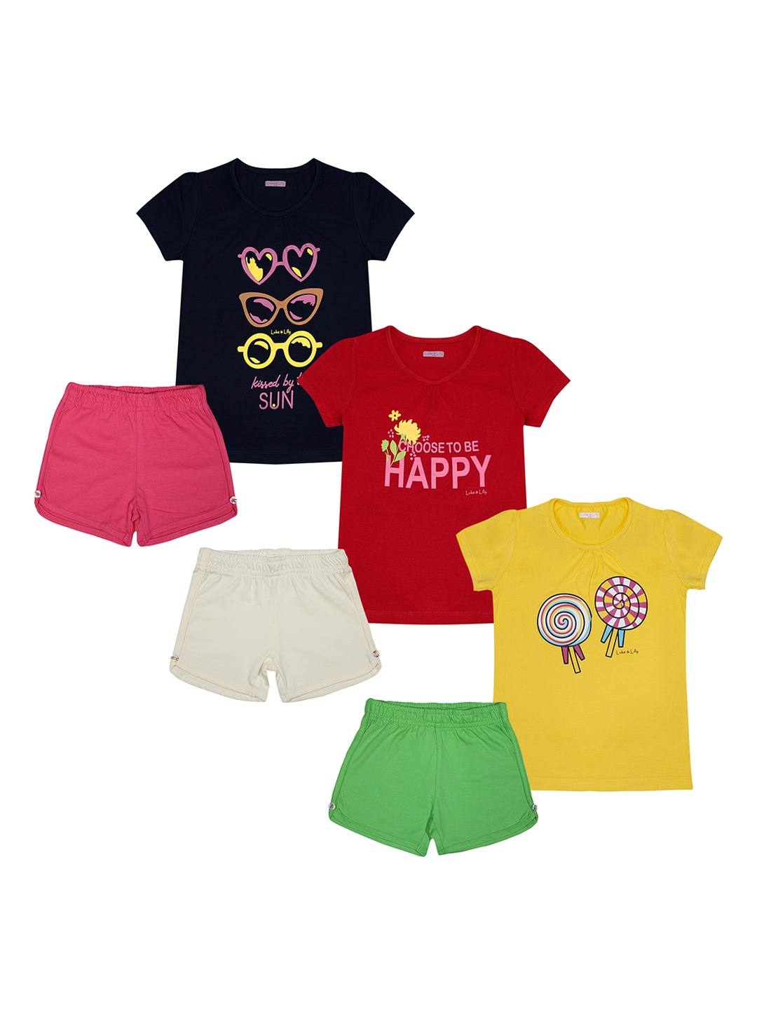 

Luke & Lilly Girls Pack Of 3 Multicoloured Printed T-shirt with Shorts, Multi