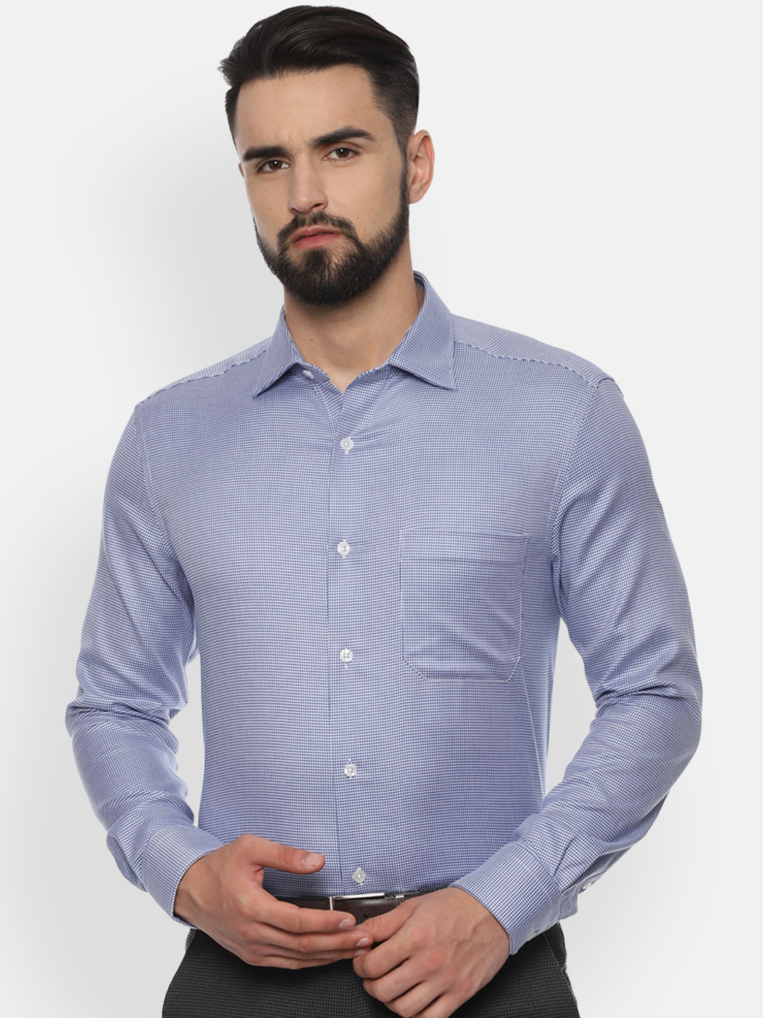

Louis Philippe Men Blue Slim Fit Self Design Formal Shirt