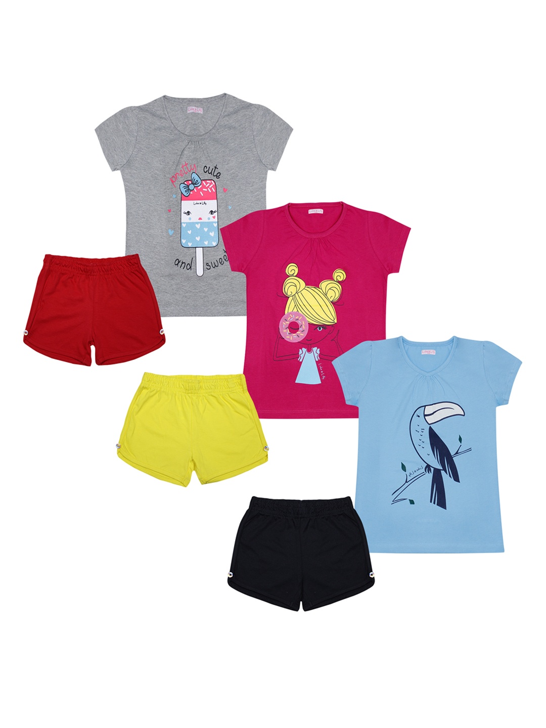 

Luke & Lilly Girls Pack of 3 Printed T-shirt with Shorts, Magenta