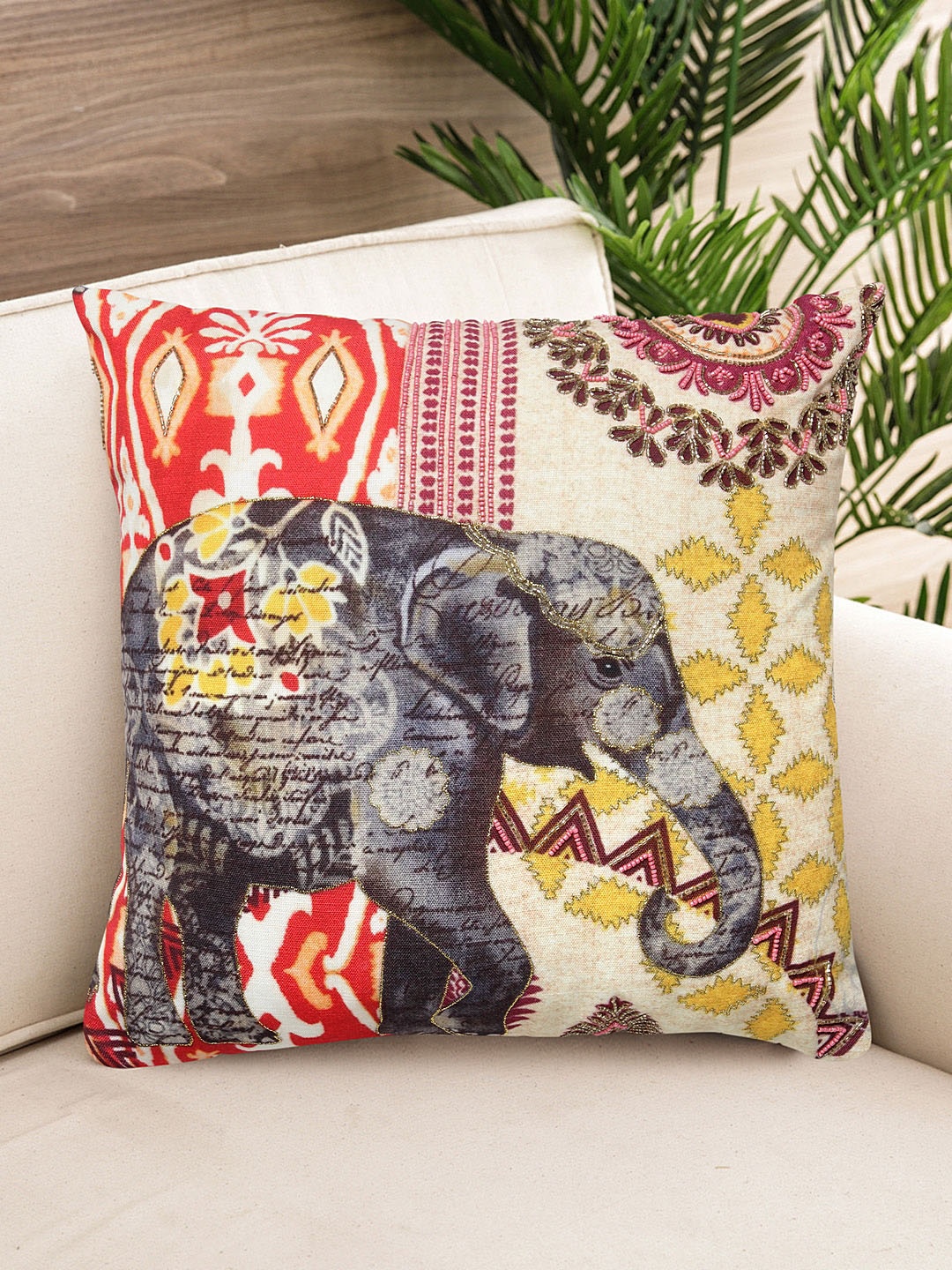 

NISRAG HOME Multicoloured Single Ethnic Motifs Square Cushion Cover, Multi