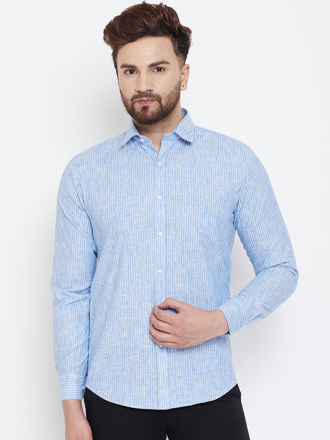 

Spirit Men Blue & White Regular Fit Striped Casual Shirt