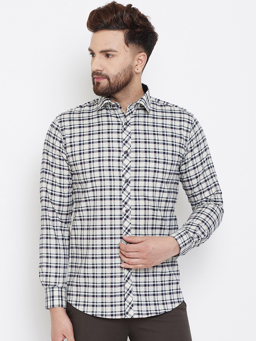 

Spirit Men White & Black Regular Fit Checked Casual Shirt