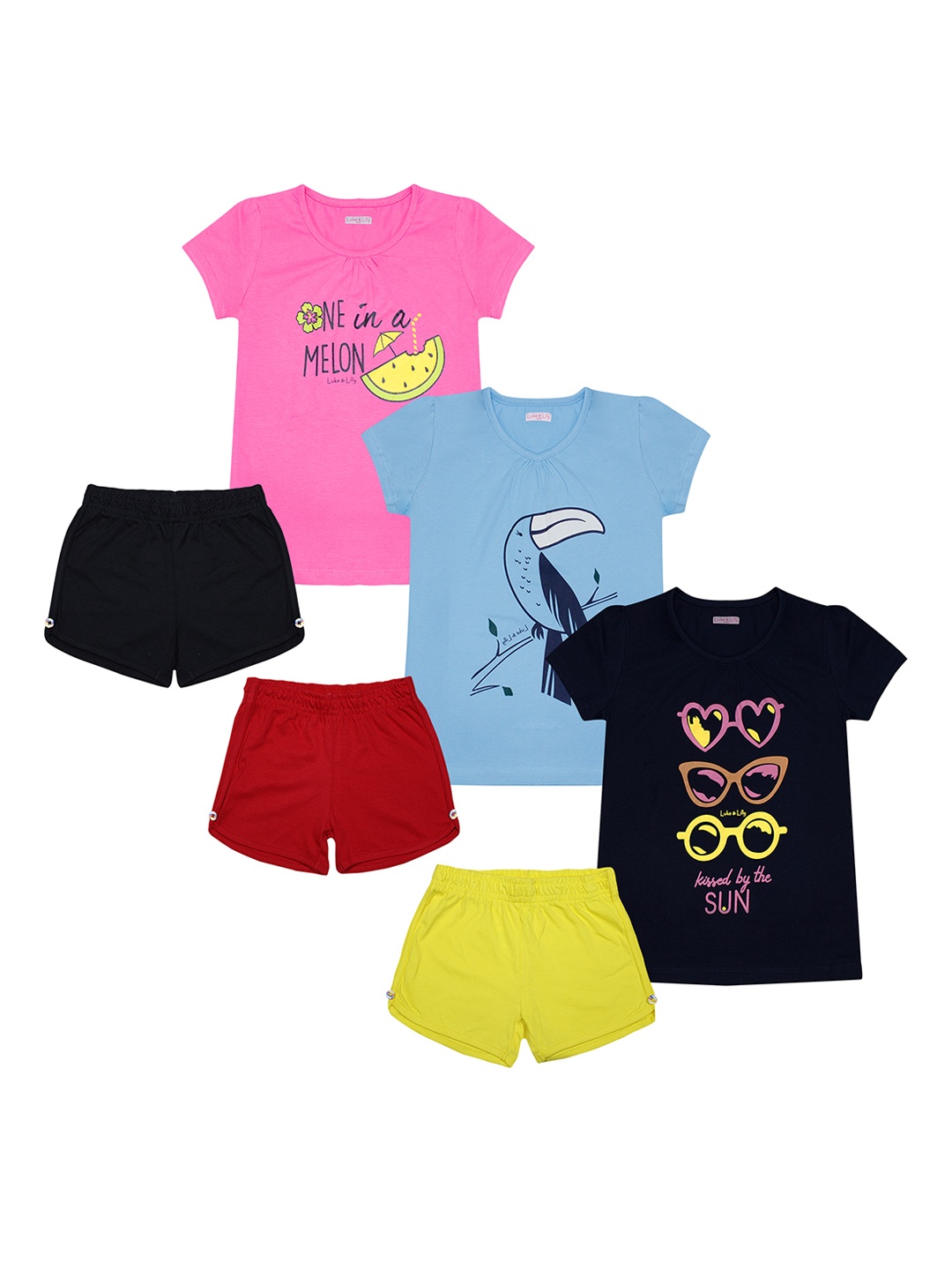 

Luke & Lilly Girls Pack of 3 Printed T-shirts with Shorts, Multi