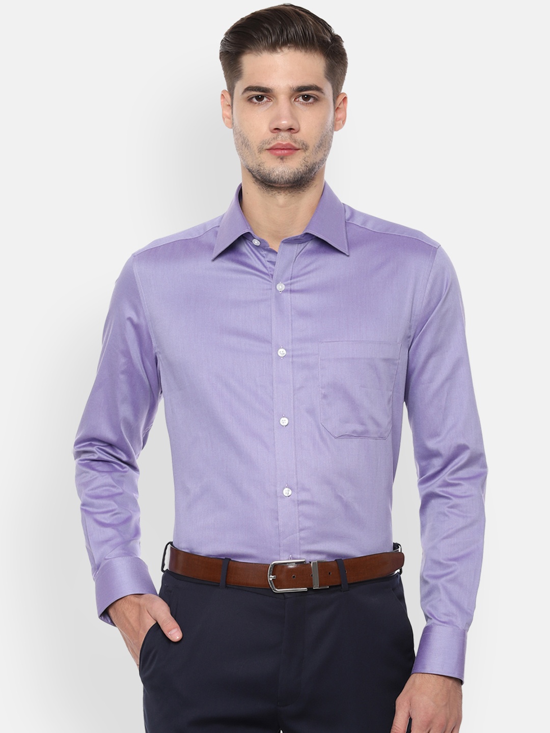 

Louis Philippe Men Purple Classic Regular Fit Self Design Formal Shirt