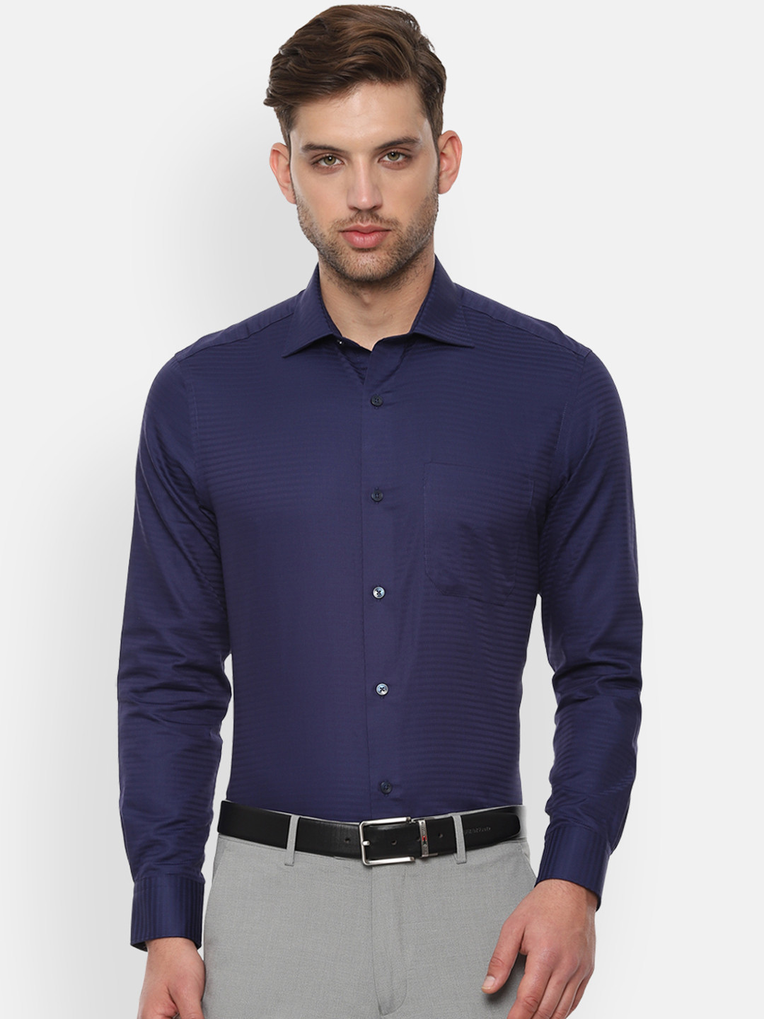 

Louis Philippe Men Navy Blue Regular Fit Self Design Formal Shirt
