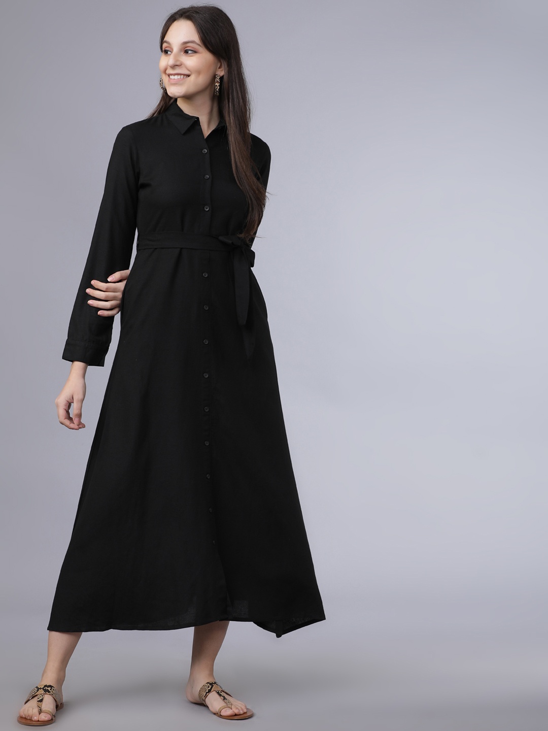 

Tokyo Talkies Women Black Solid Shirt Dress