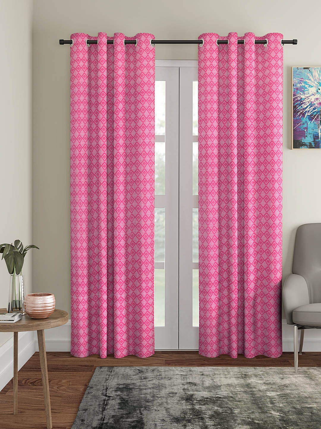 

KLOTTHE Pink Set of 2 Geometric Long Door Curtains