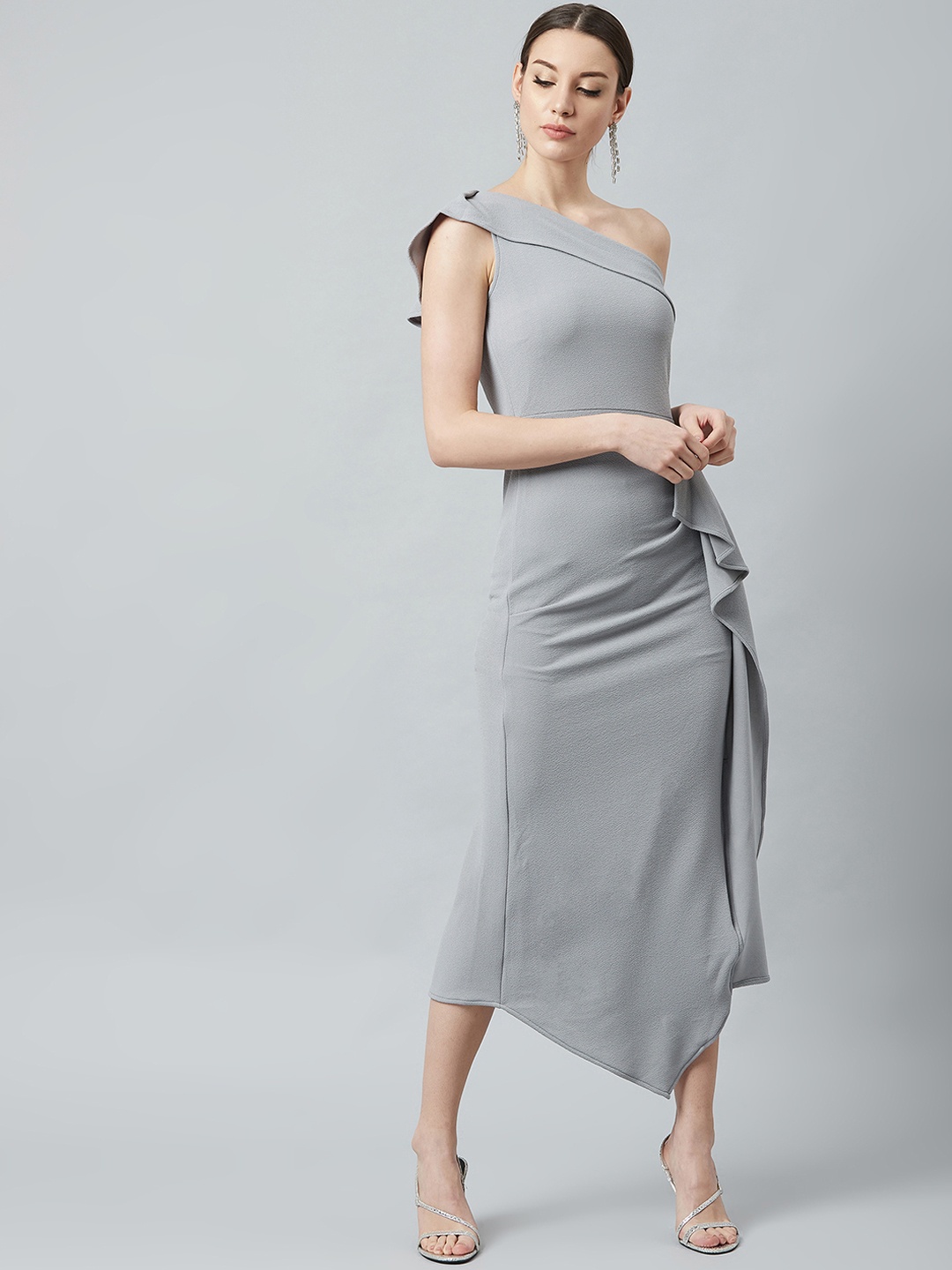 

Athena Women Grey Solid Fit and Flare Dress