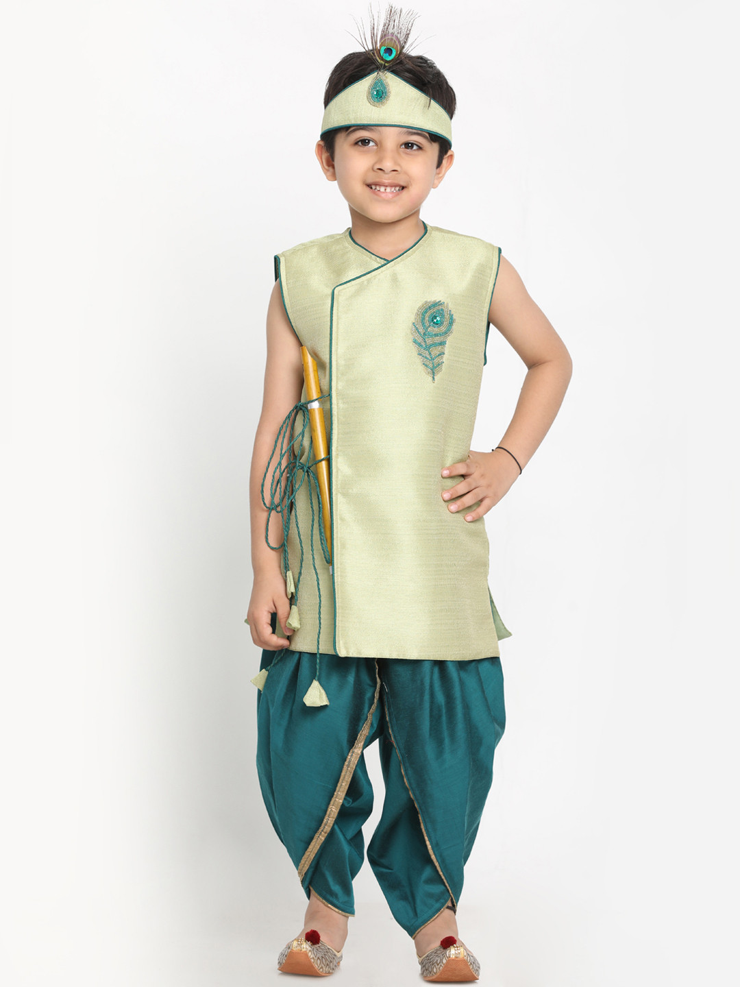

JBN Creation Boys Green Embroidered Kurta With Dhoti Pants