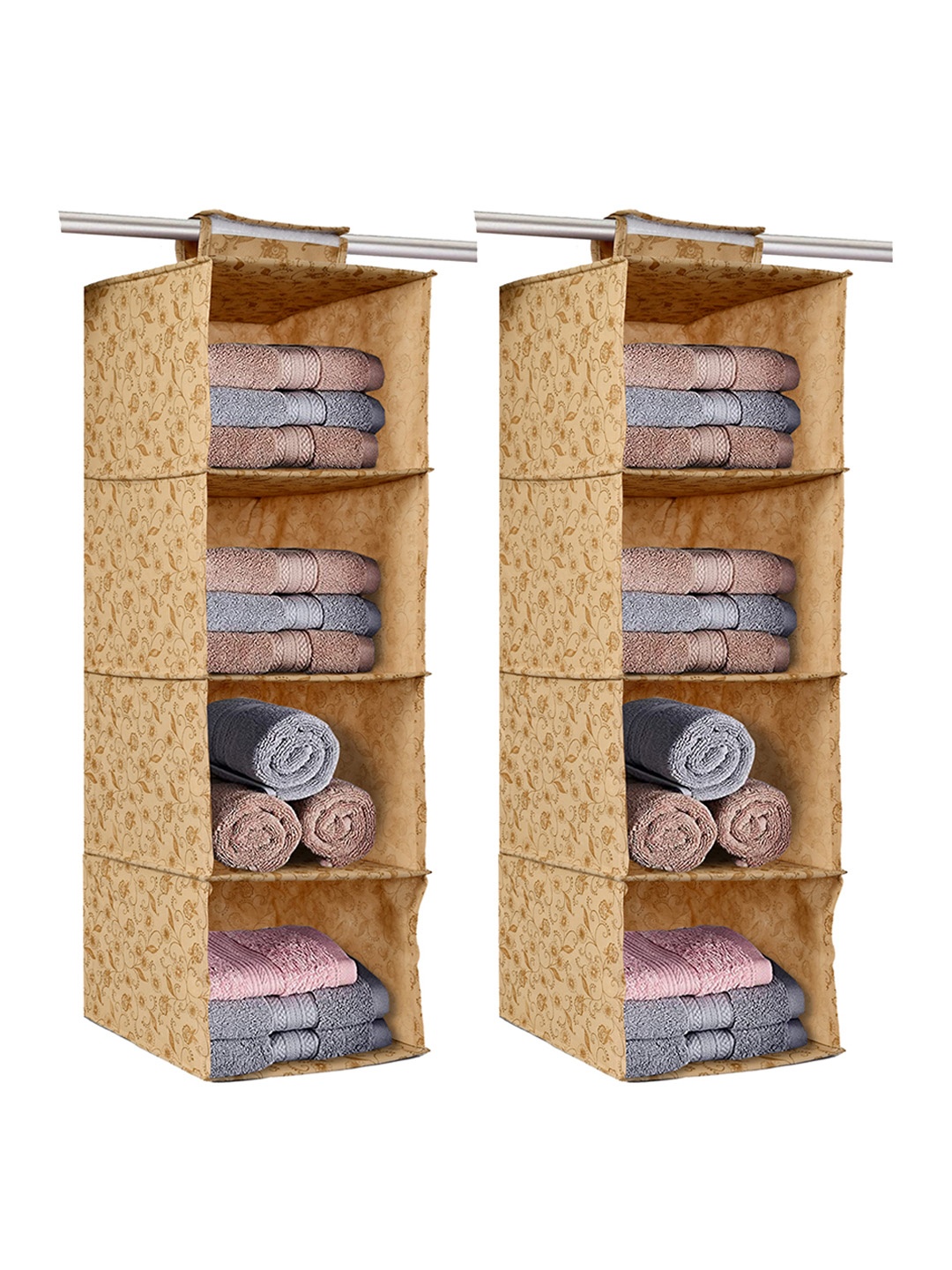 

Kuber Industries Set of 2 Beige Printed Foldable Wardrobe Cloth Organizer