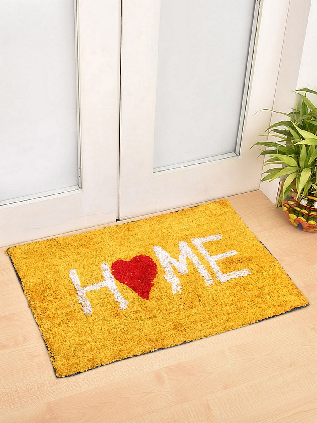 

HOSTA HOMES Yellow & White Printed King Size Multipurpose Anti-Skid Doormat