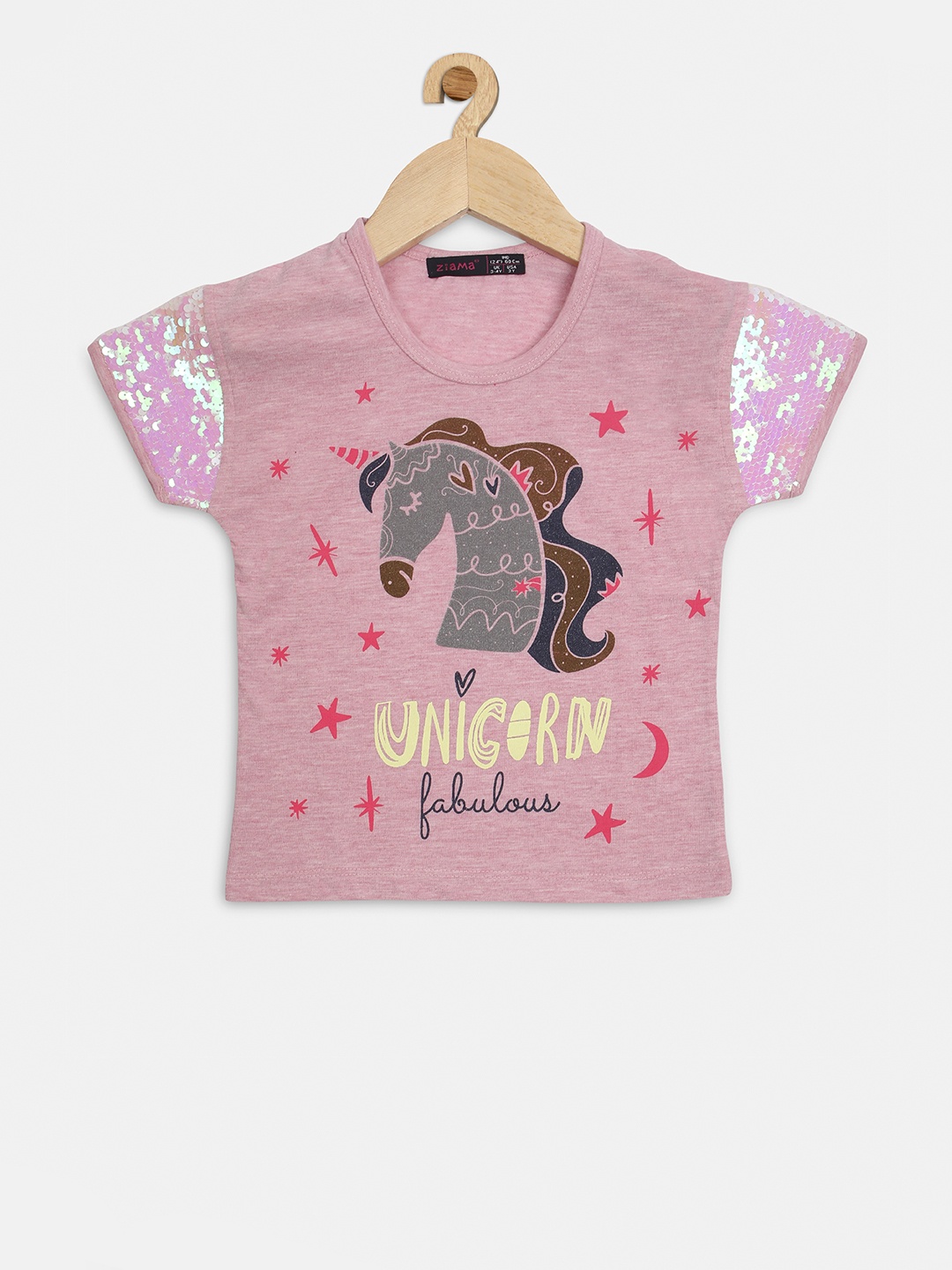 

Ziama Girls Pink Sequin Embellished Round Neck T-shirt