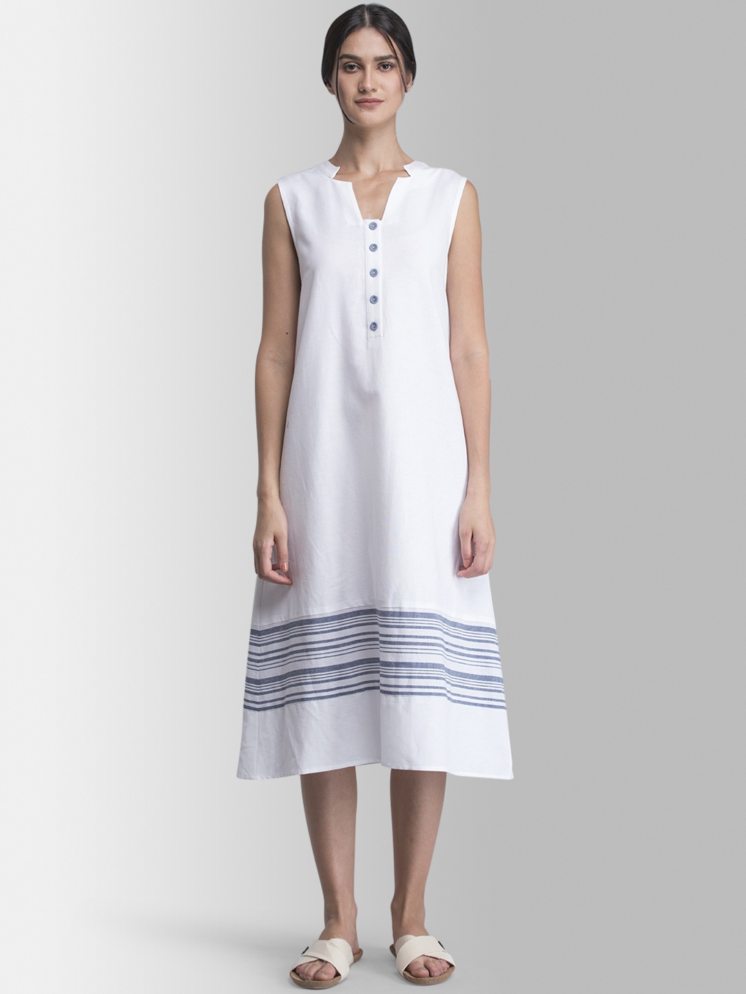 

FableStreet Women White & Blue Striped A-Line Dress