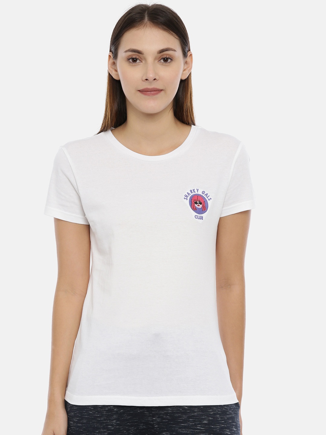

Snarky Gal Women White Solid Round Neck Pure Cotton T-shirt
