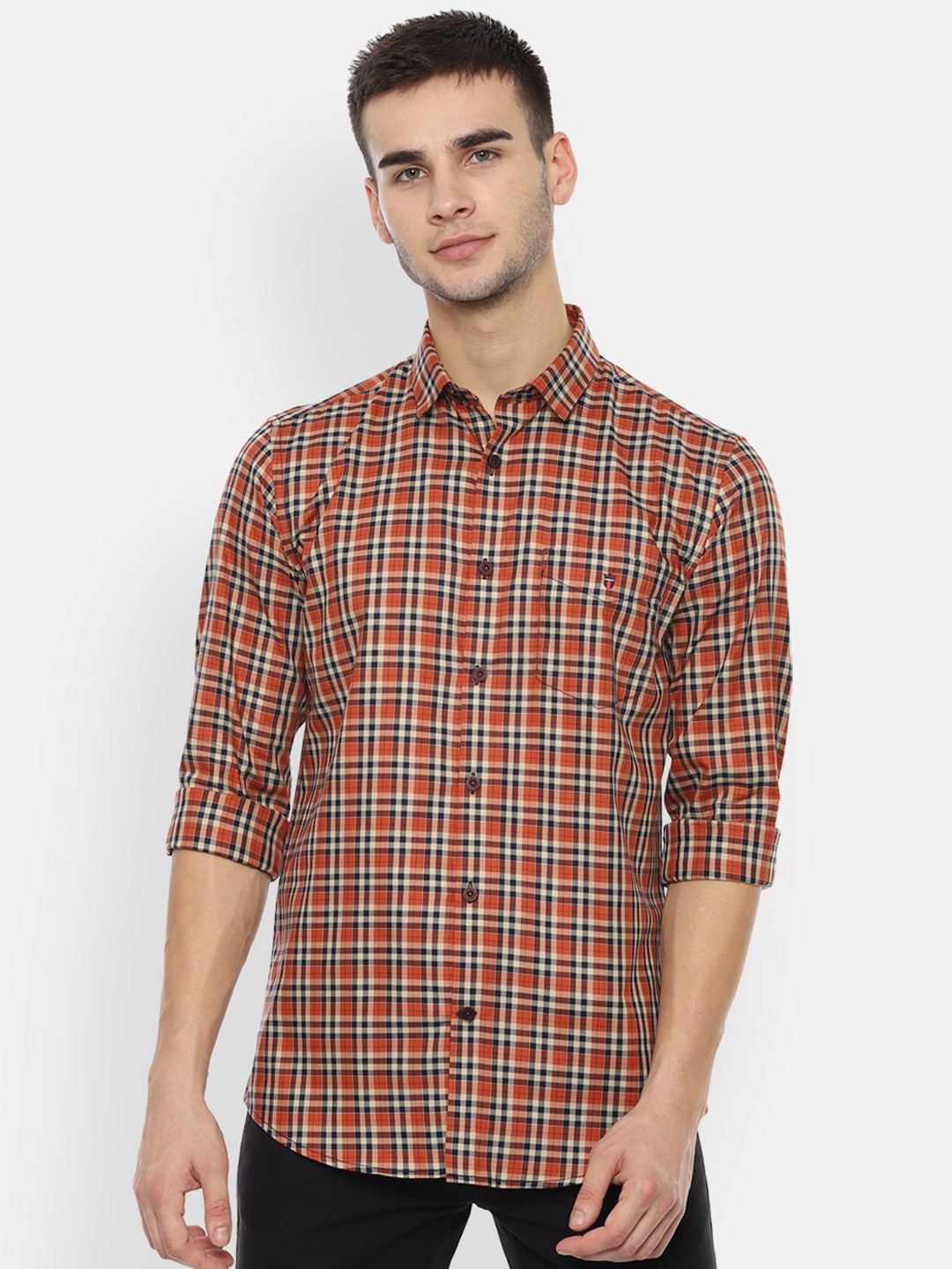 

Louis Philippe Sport Men Orange & Black Slim Fit Checked Casual Shirt