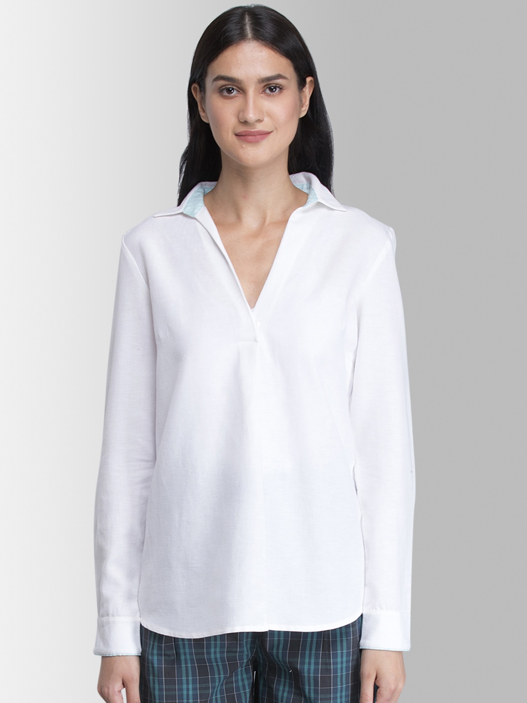 

FableStreet Women White Solid Shirt Style Top