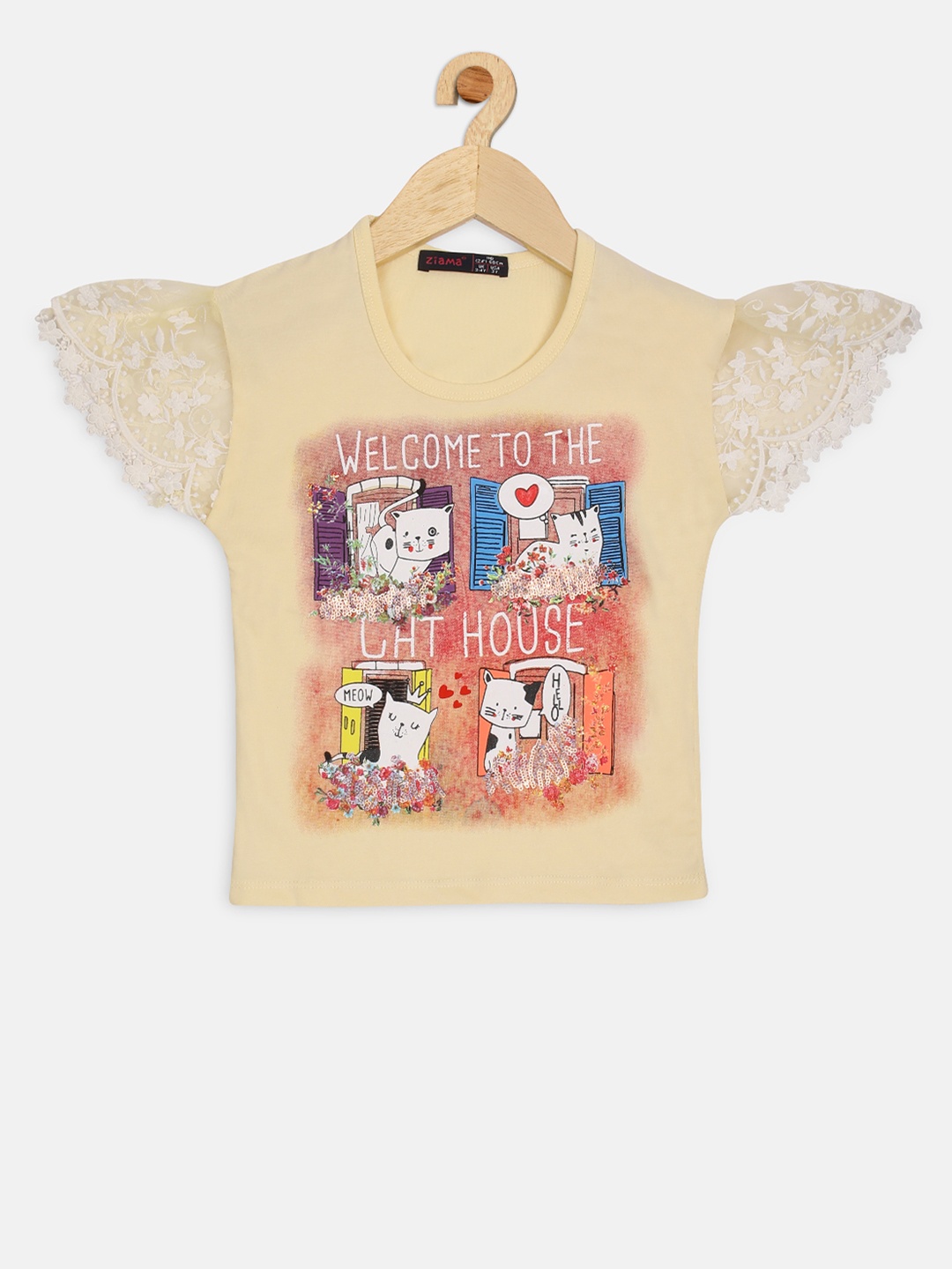 Ziama Girls Cream-Coloured Printed Top
