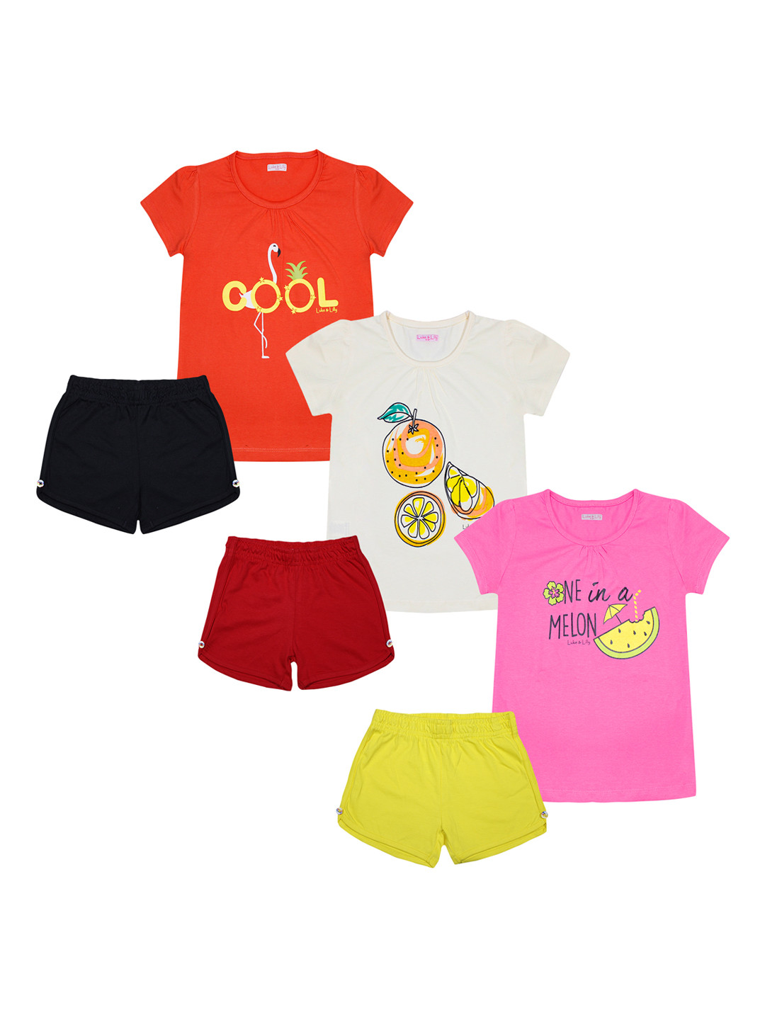 

Luke & Lilly Girls Pack of 3 Printed T-shirts with Shorts, Multi