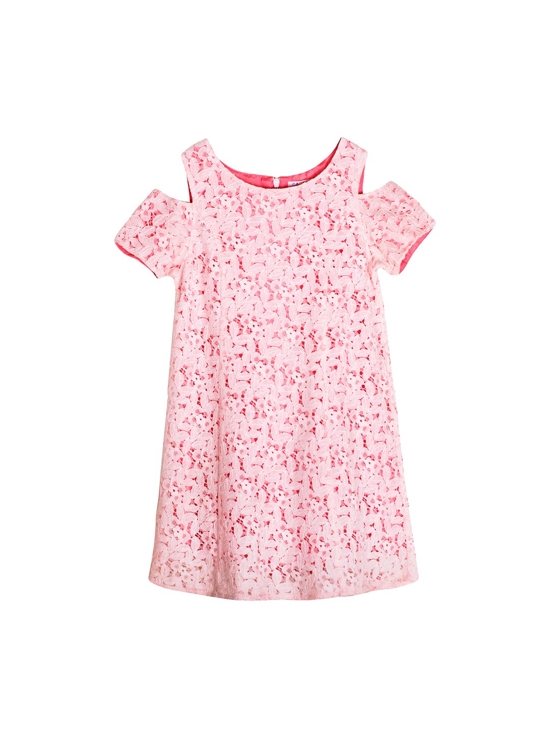 

CACA CINA Girls Pink Self Design A-Line Dress
