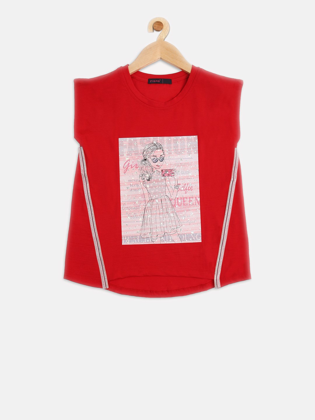 

Ziama Girls Red Printed Top