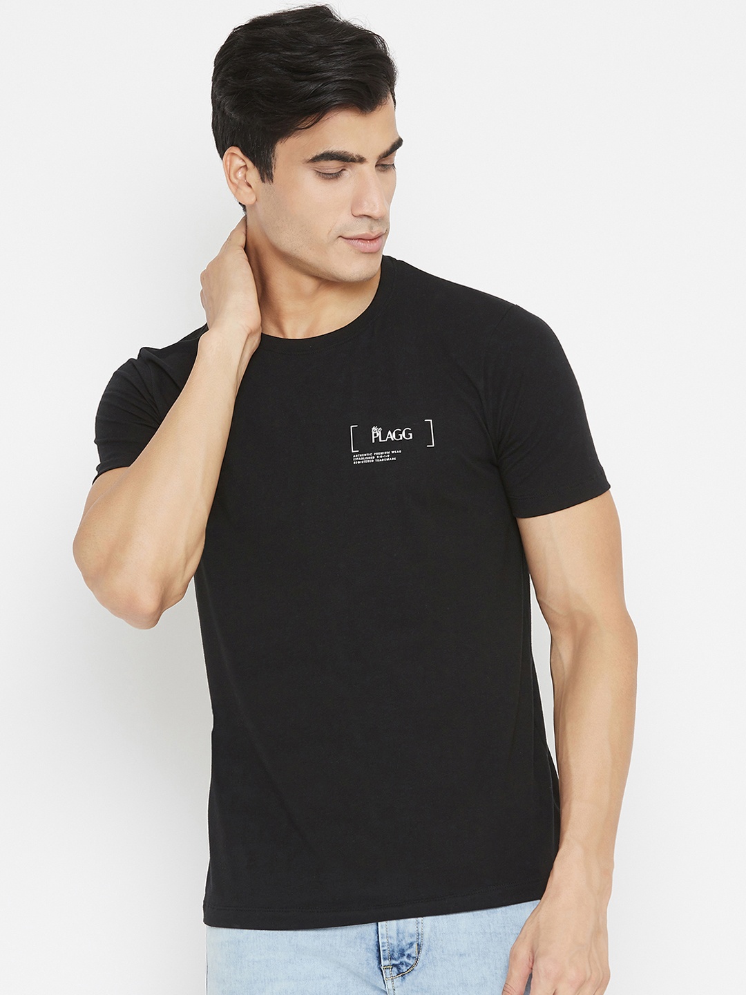 

Plagg Men Black Printed Round Neck T-shirt