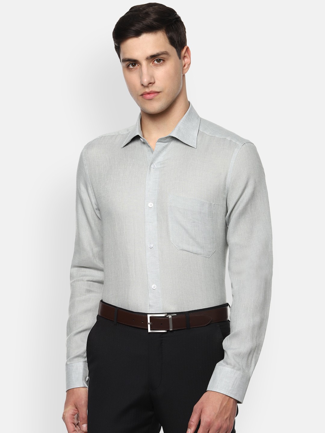 

Louis Philippe Men Grey Regular Fit Solid Formal Linen Shirt