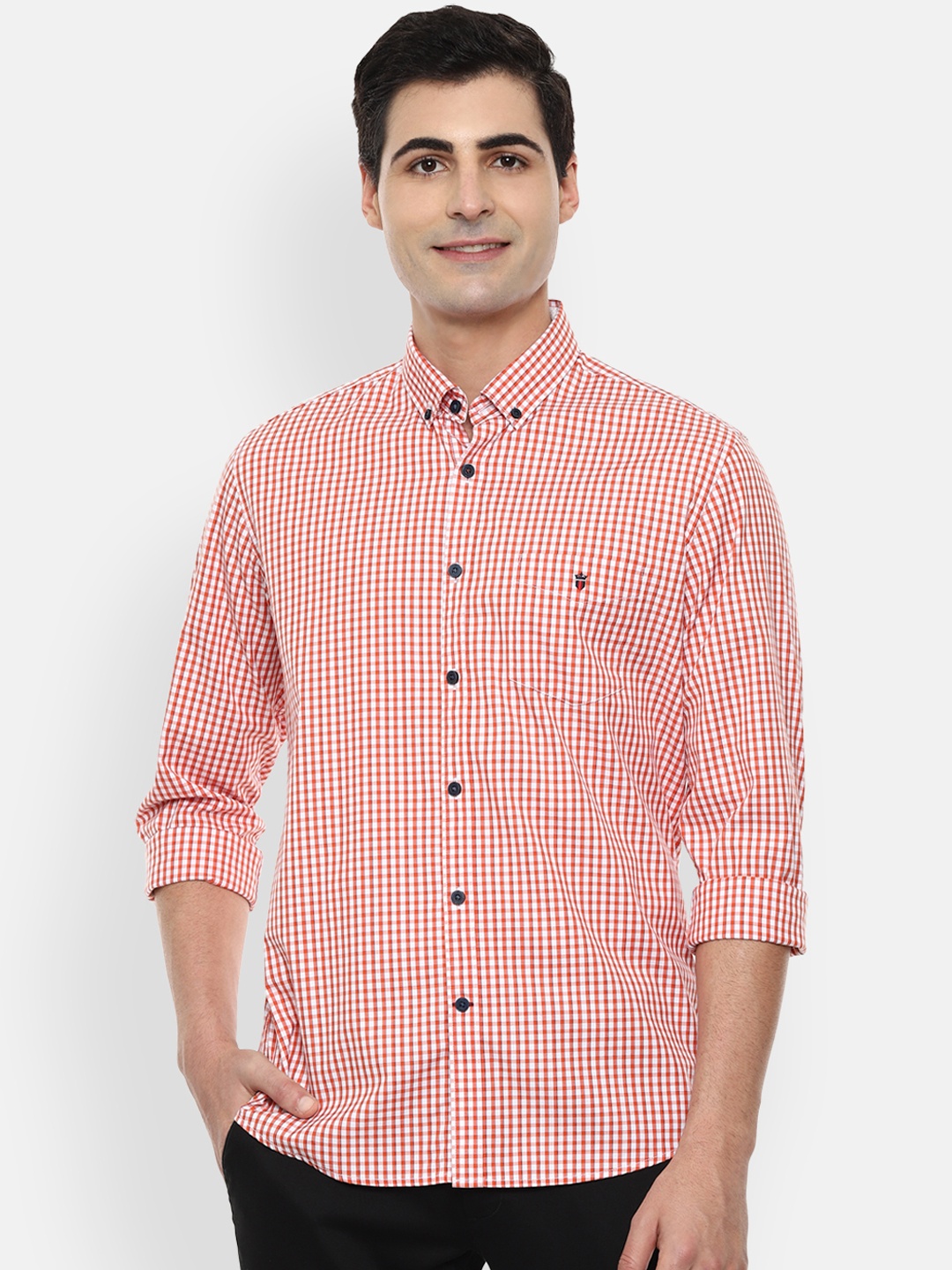 

Louis Philippe Sport Men Orange & White Slim Fit Checked Casual Shirt