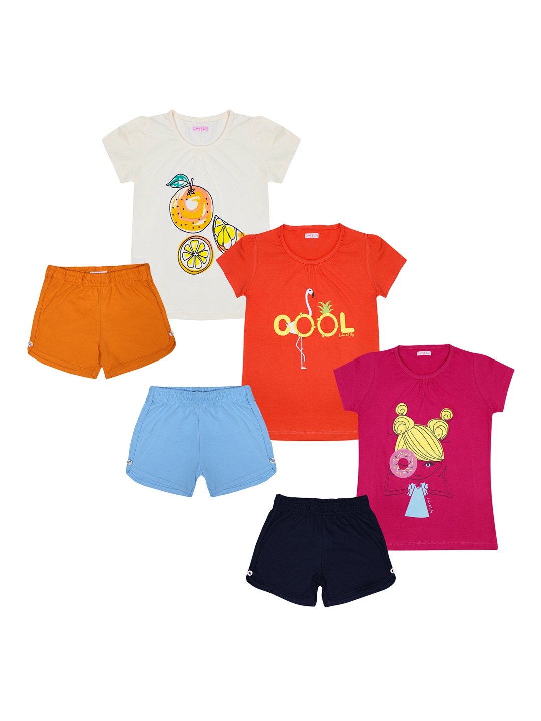 

Luke & Lilly Girls Set of 3 Printed T-shirt with Shorts, Multi