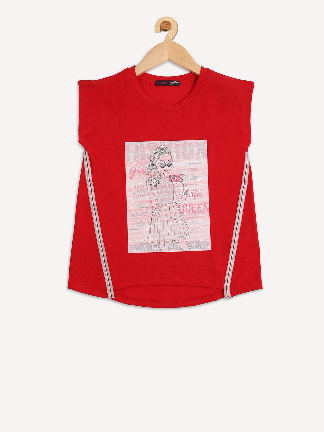 

Ziama Girls Red Printed Top