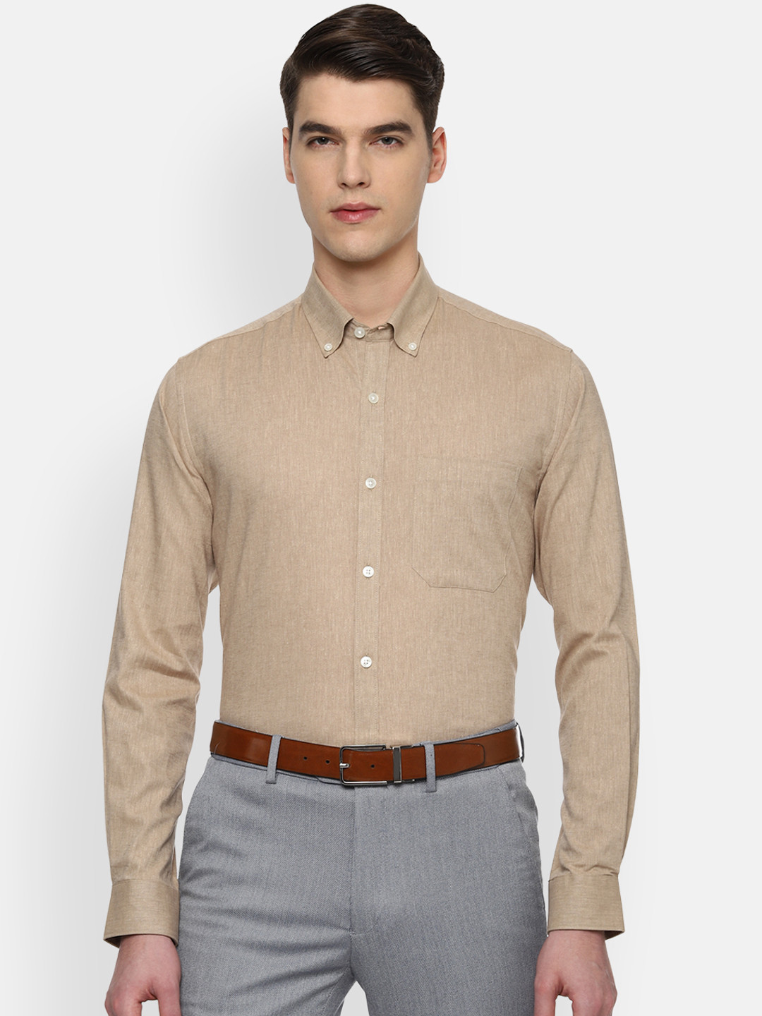 

Louis Philippe Men Khaki Brown Classic Slim Fit Solid Formal Shirt