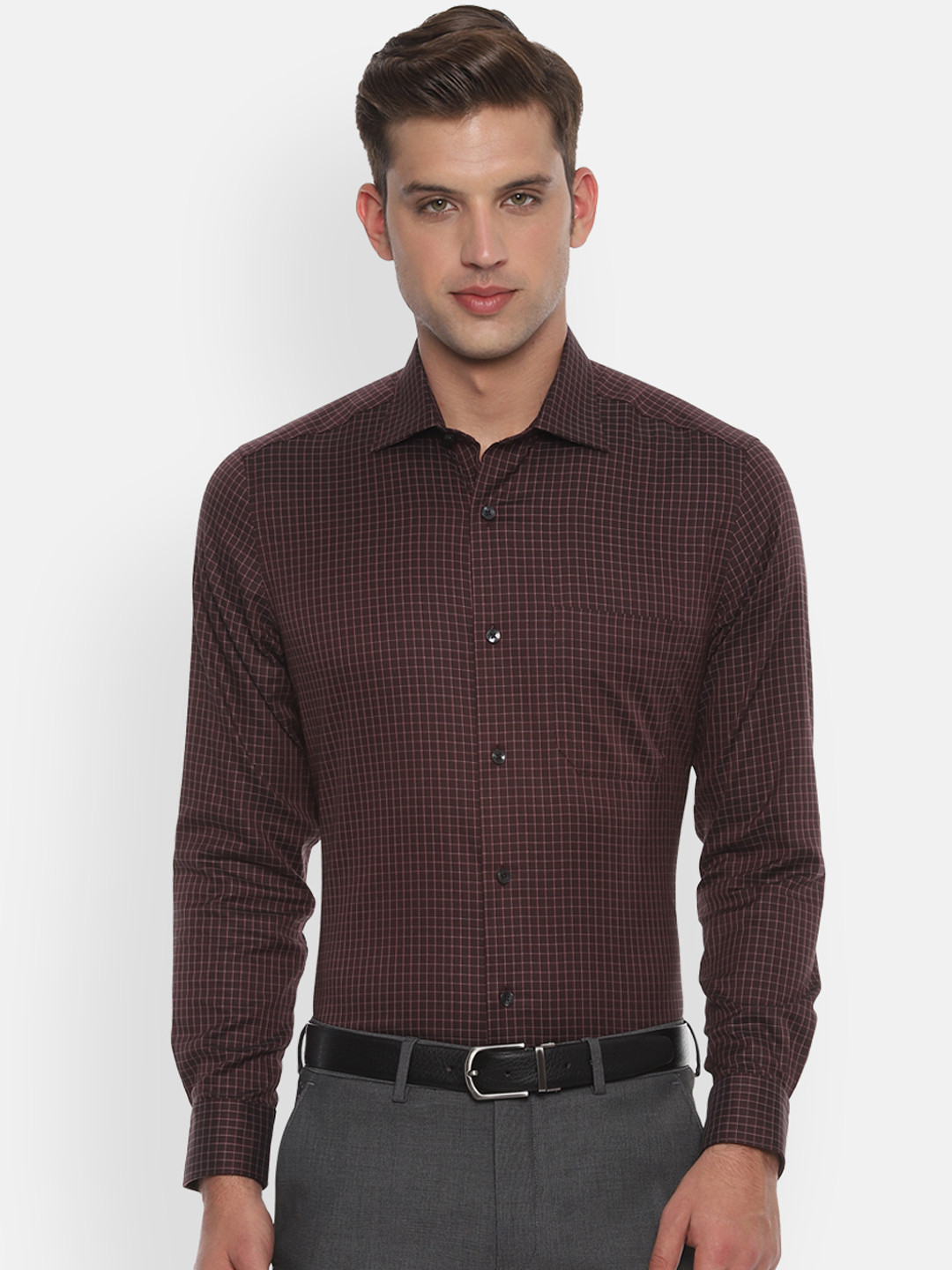

Louis Philippe Men Brown Regular Fit Checked Formal Shirt