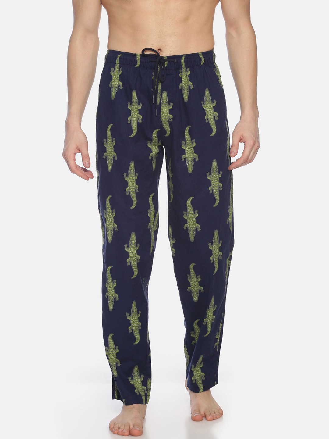 

Bene Kleed Men Navy Blue & Olive Green Printed Anti Bacterial Lounge Pants