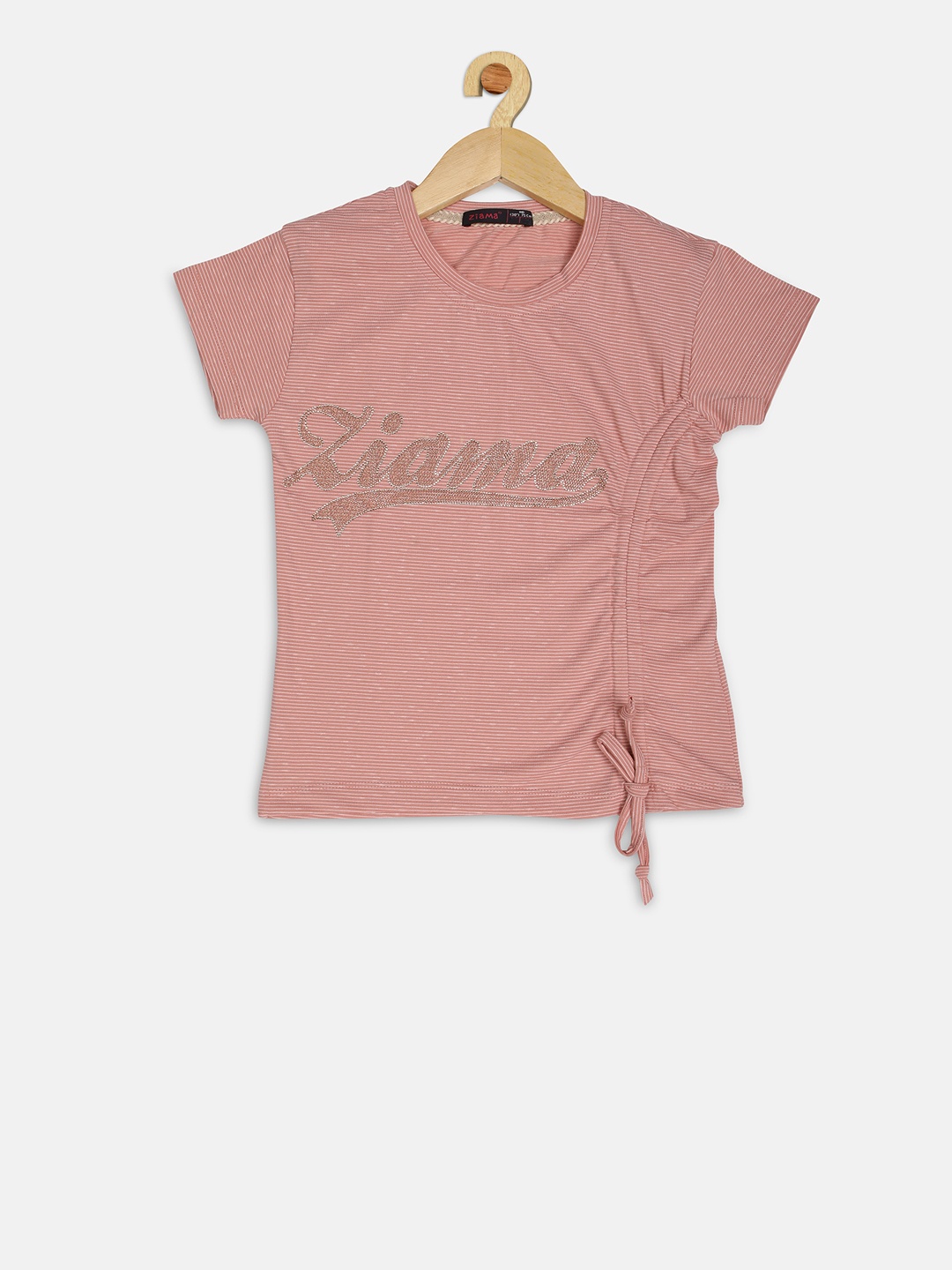 

Ziama Girls Peach-Coloured Striped Top