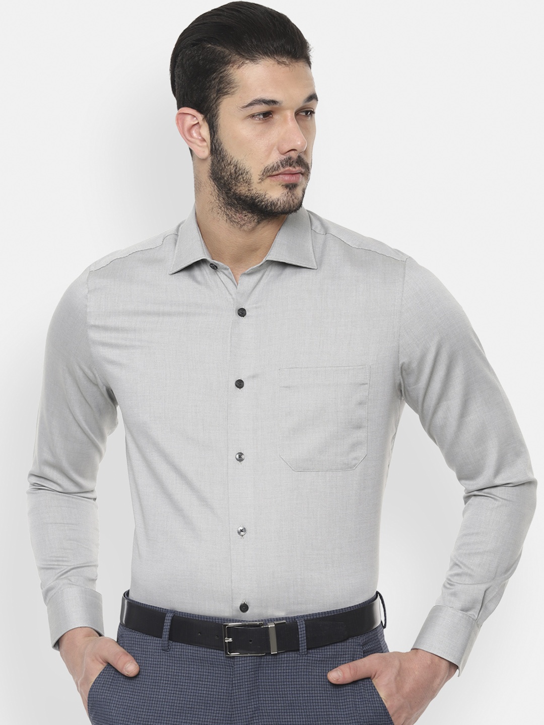 

Louis Philippe Men Grey Classic Regular Fit Solid Formal Shirt