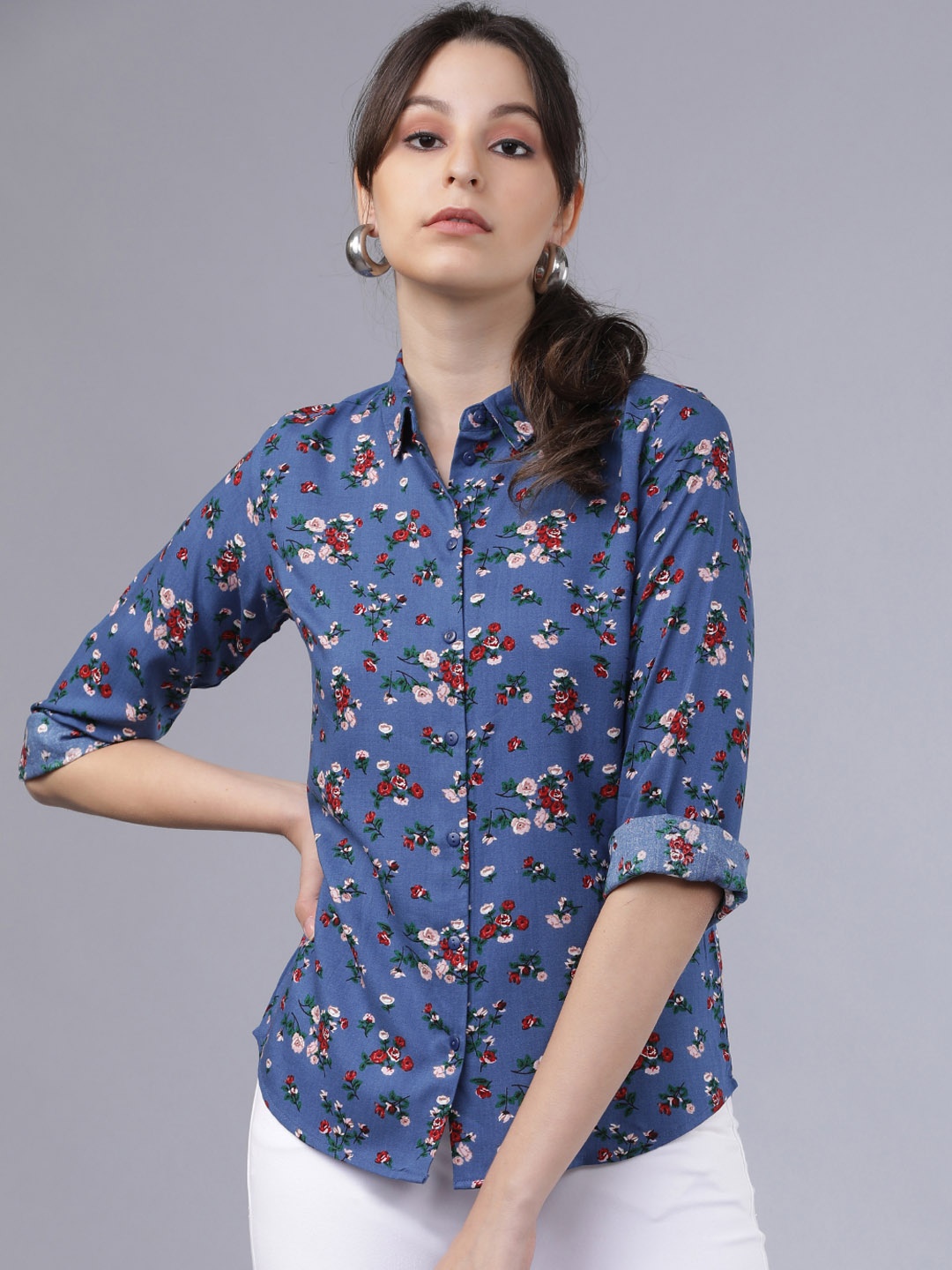 Tokyo Talkies Women Blue Regular Fit Printed Casual Shirt