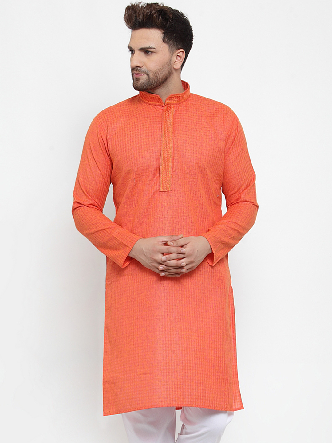 

Jompers Men Orange & Red Embroidered Straight Kurta