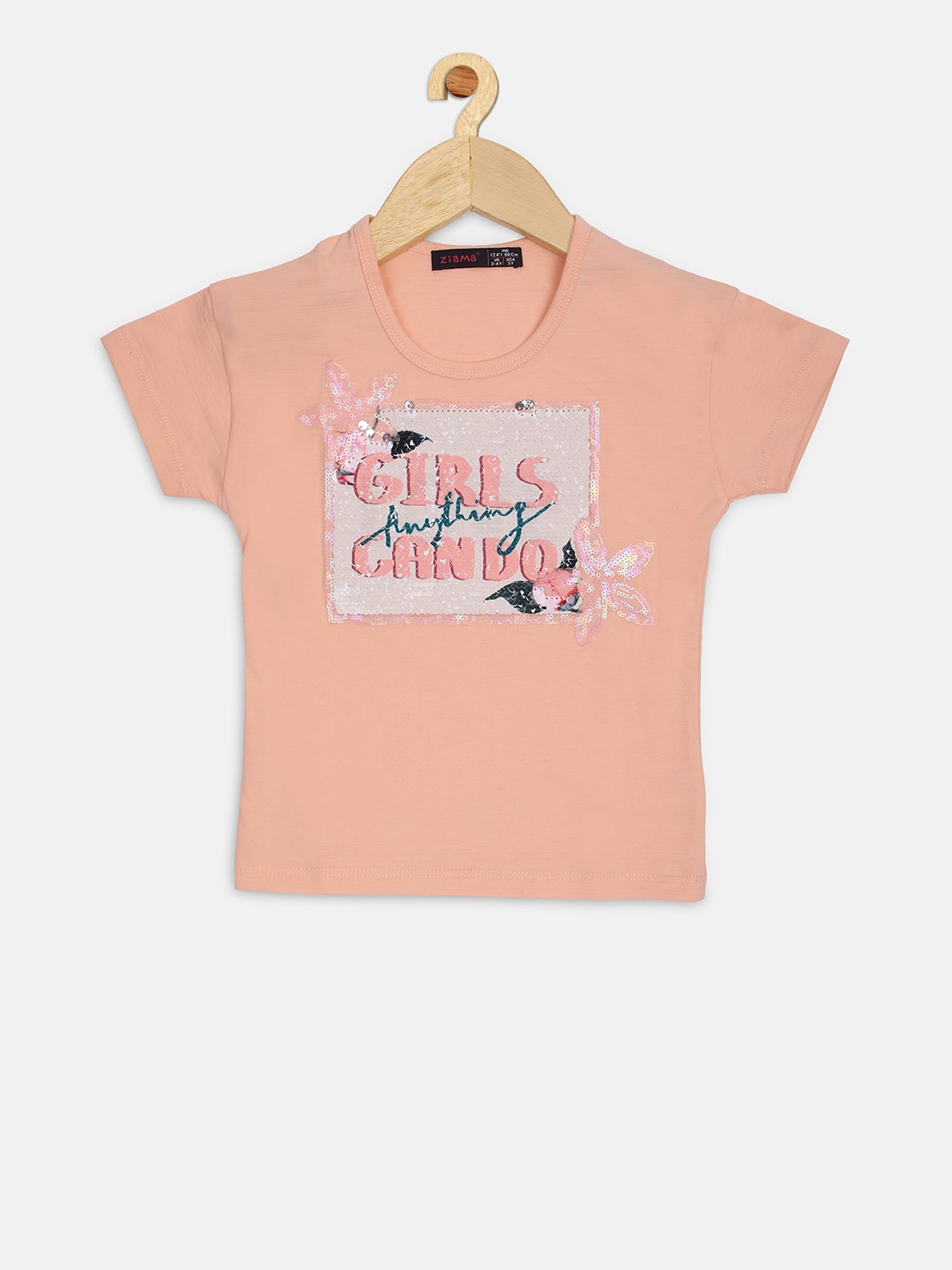 

Ziama Girls Peach Printed Sequinned Top
