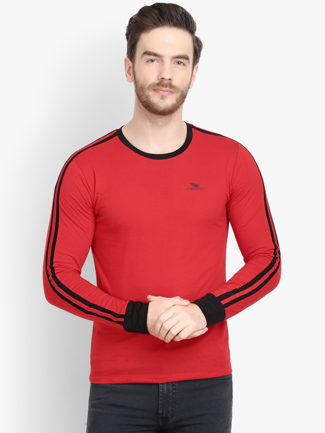 

LE BOURGEOIS Men Red Solid Round Neck T-shirt
