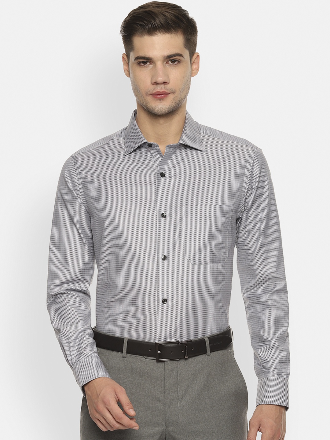 

Louis Philippe Men Grey Regular Fit Self Design Formal Shirt