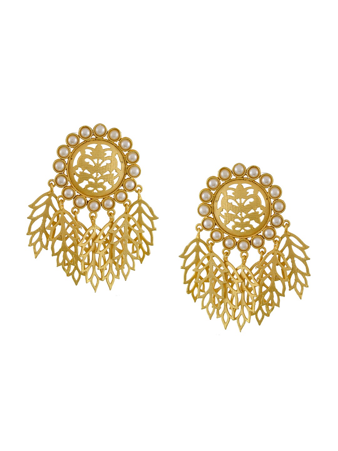 

Silvermerc Designs Gold & White Leaf Shaped Drop Earrings