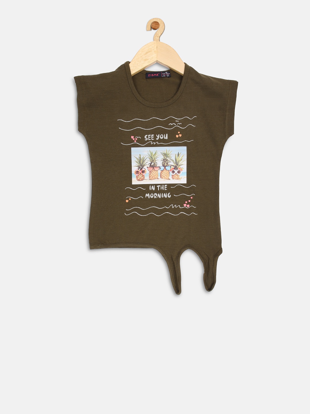 

Ziama Girls Olive Green Printed Top