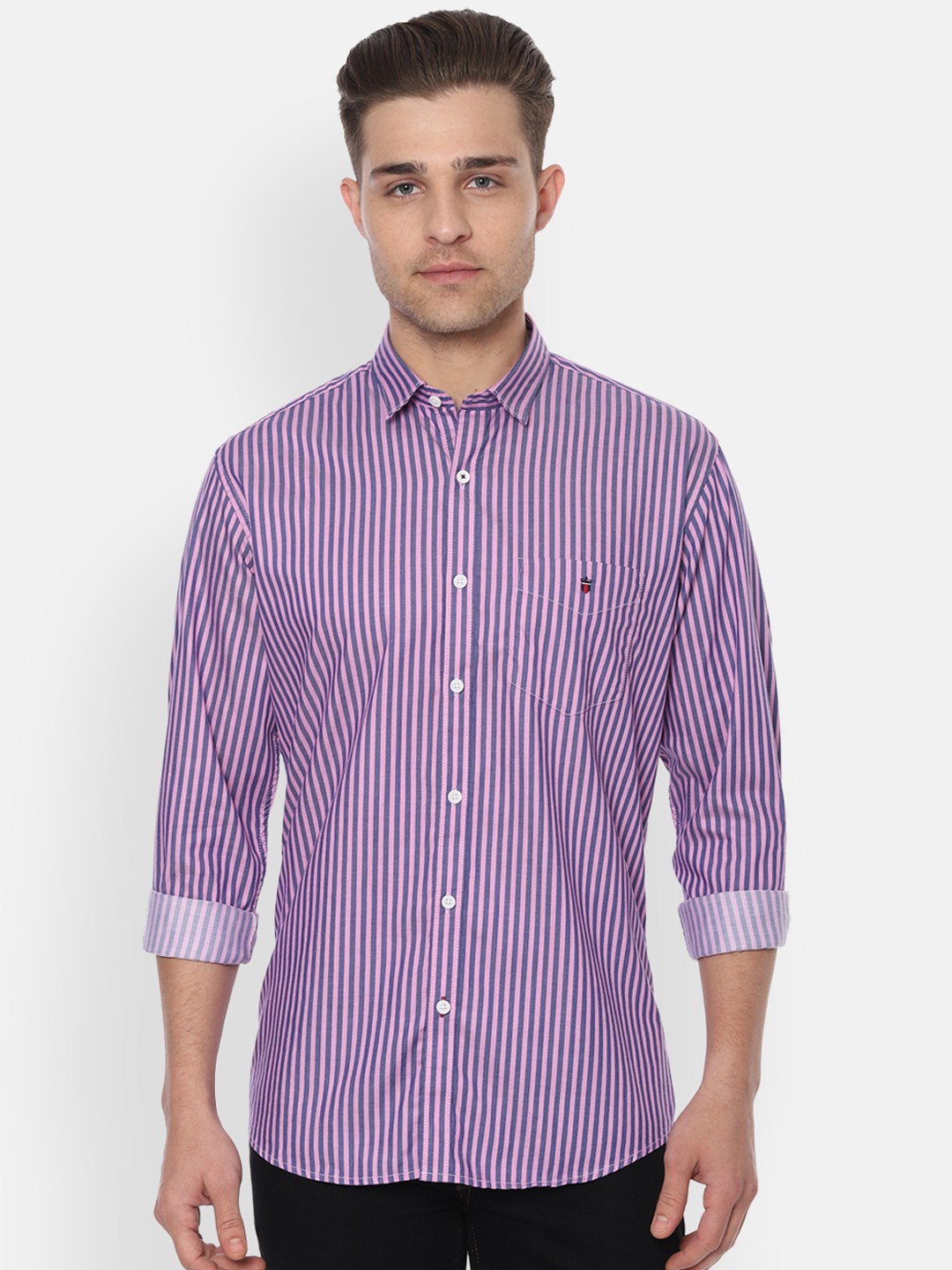 

Louis Philippe Sport Men Pink & Blue Slim Fit Striped Casual Shirt