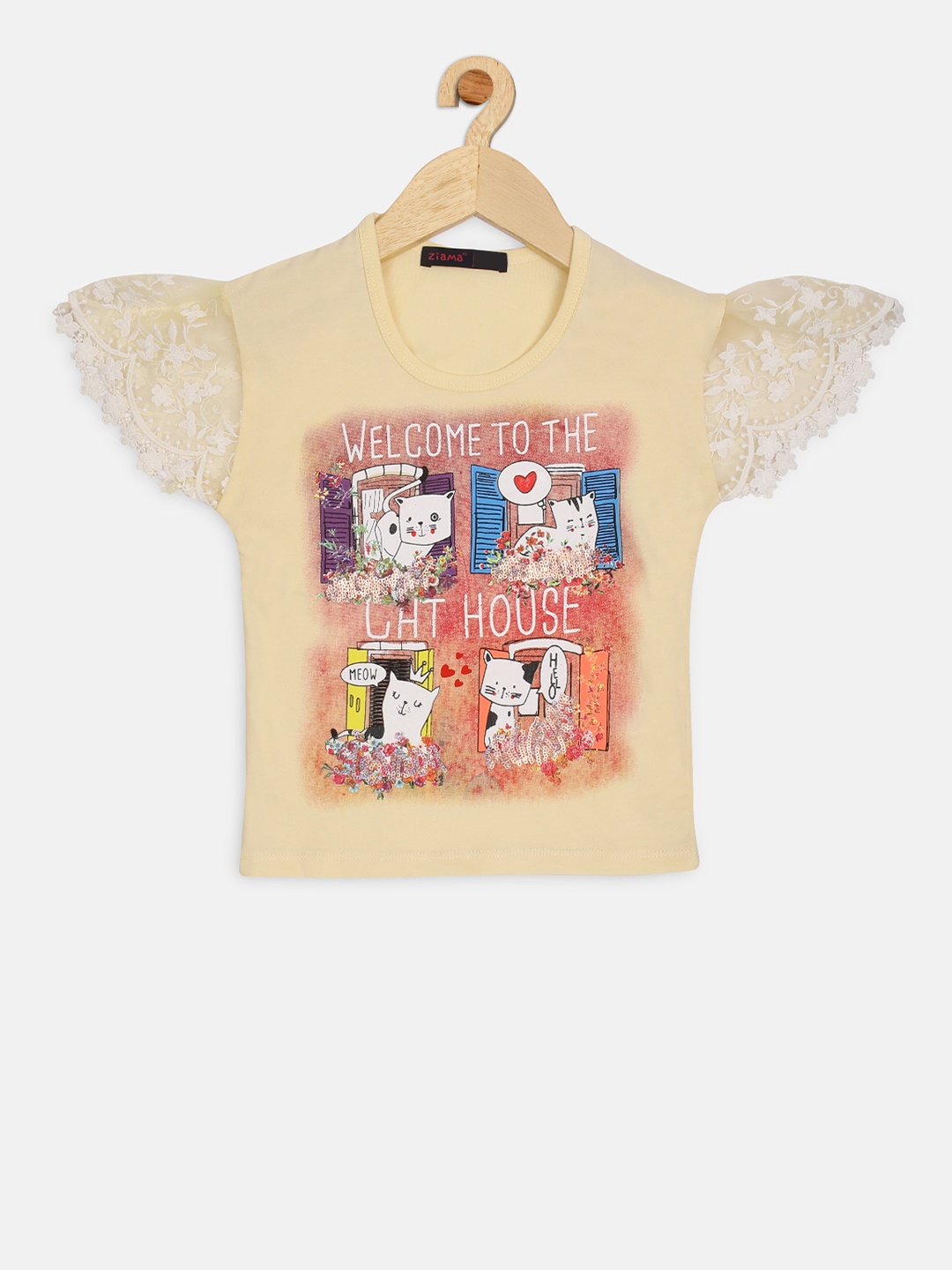 

Ziama Girls Beige Printed Top