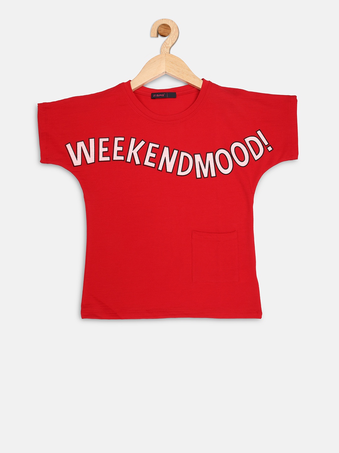 

Ziama Girls Red Printed Round Neck T-shirt