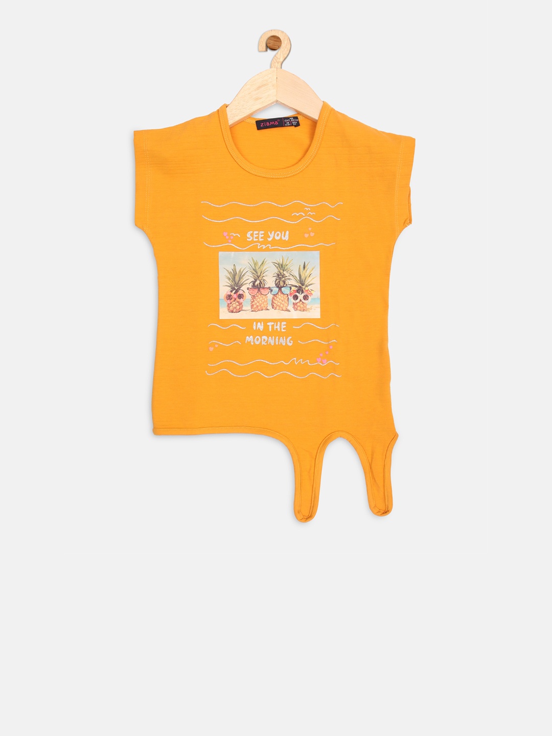 

Ziama Girls Yellow Printed Top